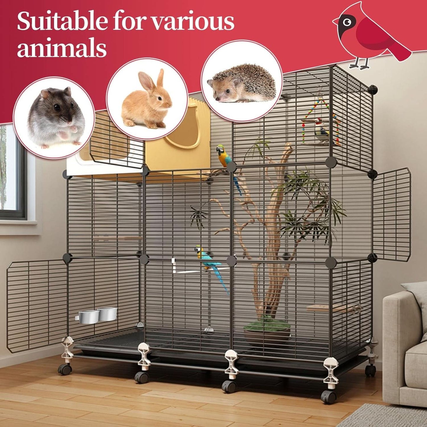 Stainless Steel Bird Cage Feeder and Water Bowl, 40Oz Clip-On Food Cup for Parrots, Hamsters, Rabbits, and Small Animals