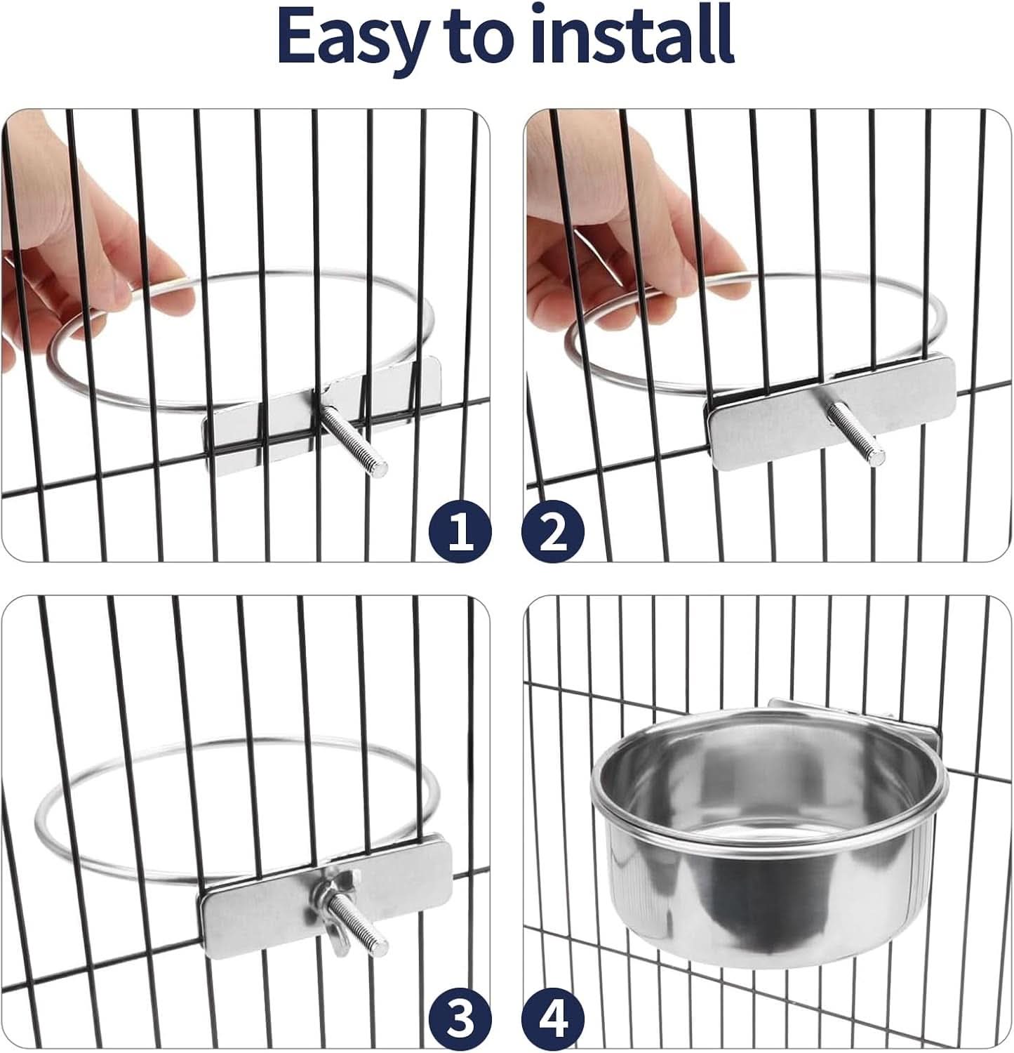 Stainless Steel Bird Cage Feeder and Water Bowl, 40Oz Clip-On Food Cup for Parrots, Hamsters, Rabbits, and Small Animals