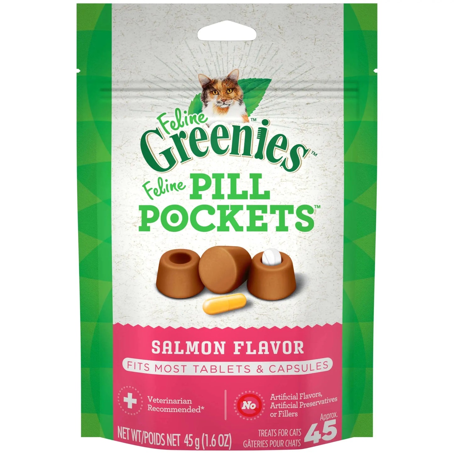 Feline Pill Pockets Natural Cat Treats, Salmon Flavor, 1.6 Oz. Pack (45 Treats)