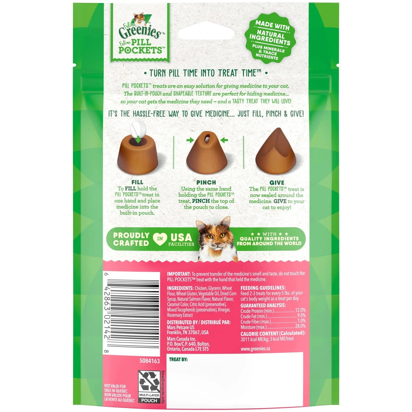 Feline Pill Pockets Natural Cat Treats, Salmon Flavor, 1.6 Oz. Pack (45 Treats)