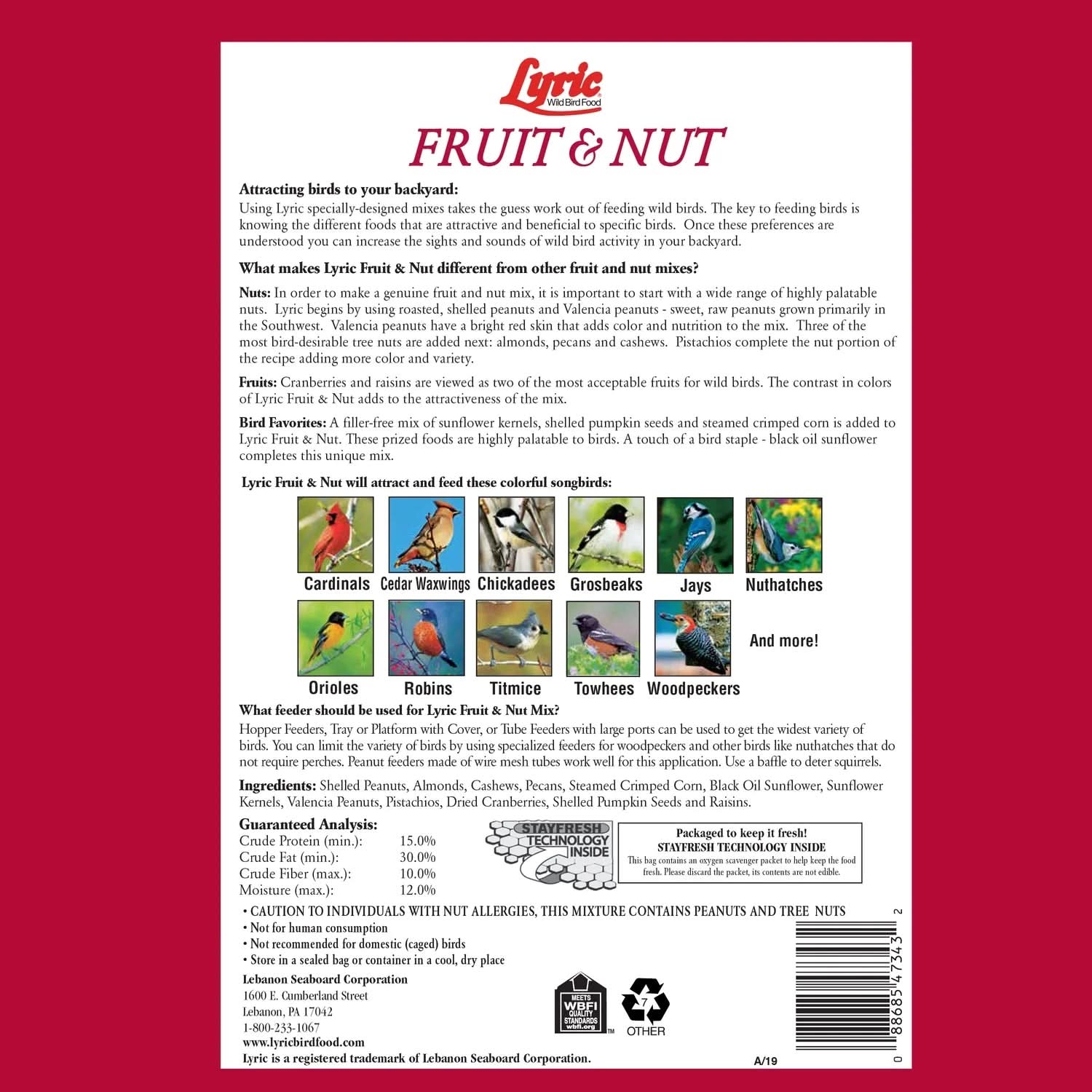 Fruit & Nut Wild Bird Seed, High Energy Wild Bird Food Mix - 5 Lb. Bag