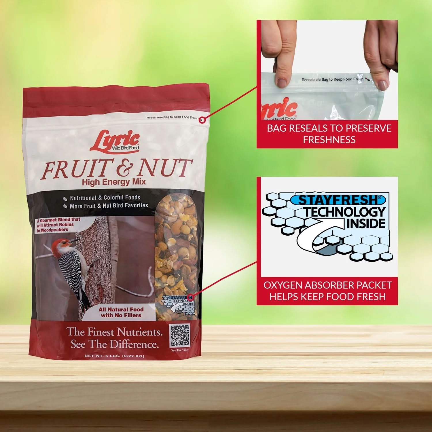 Fruit & Nut Wild Bird Seed, High Energy Wild Bird Food Mix - 5 Lb. Bag