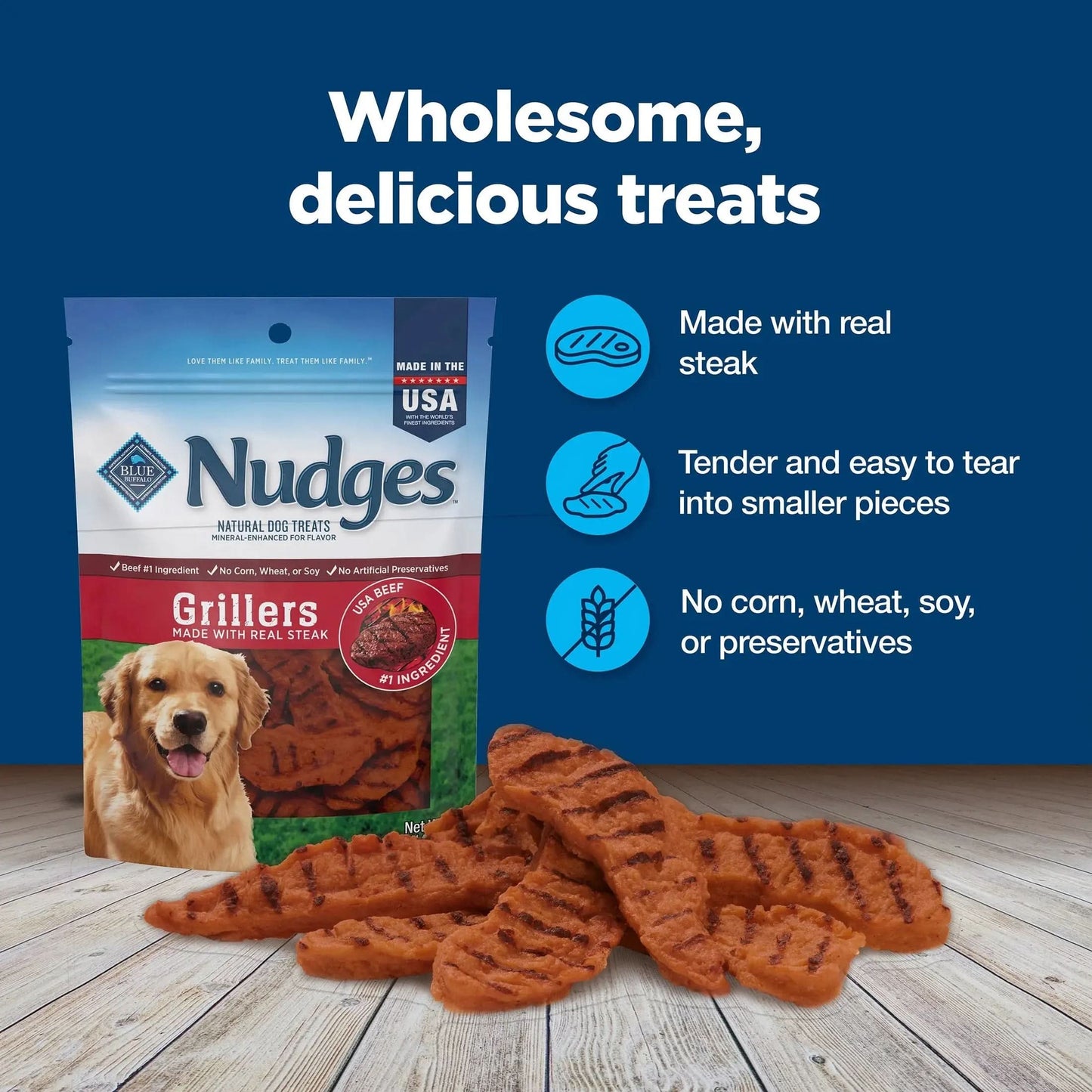 Nudges Grillers Natural Dog Treats Made with Real Steak, 5-Oz. Bag