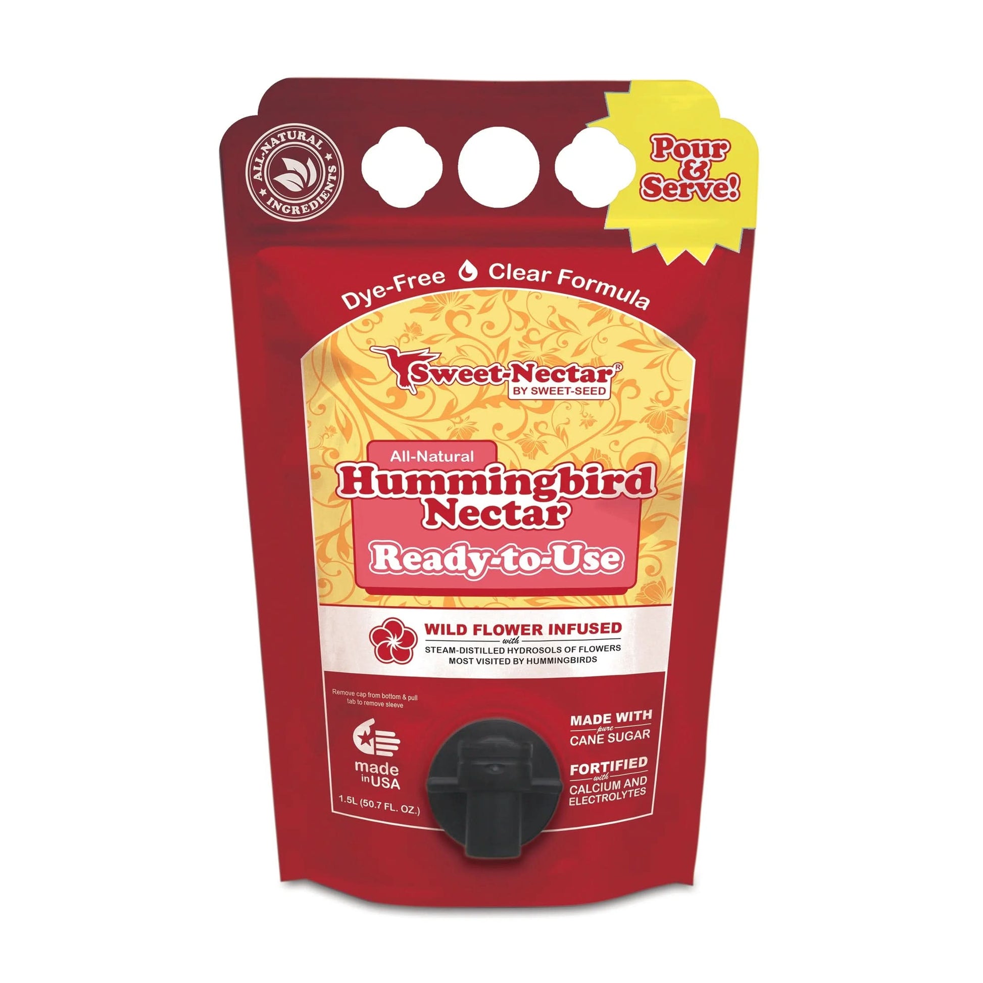 Sweet-Nectar® Ready-To-Use Hummingbird Nectar, Dye-Free, 50.7 Fl Oz Pouch