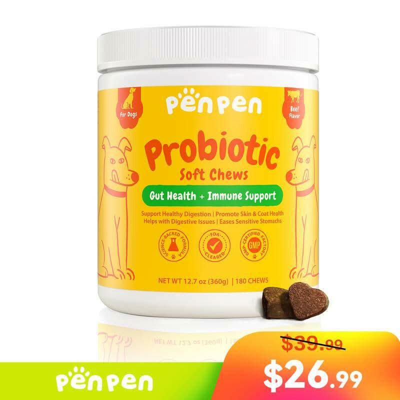 PENPEN Probiotics for Dogs - Multi-Probiotic & Enzyme Blend for Digestive Health, Eases Sensitive Stomachs (Beef Chews)