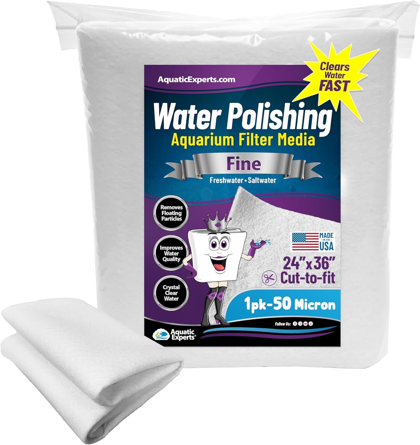 Water Polishing Filter Pad for Aquariums, 50 Micron, 24" x 36" - Single Pack