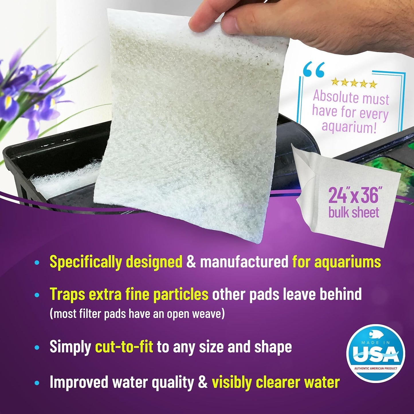 Water Polishing Filter Pad for Aquariums, 50 Micron, 24" x 36" - Single Pack