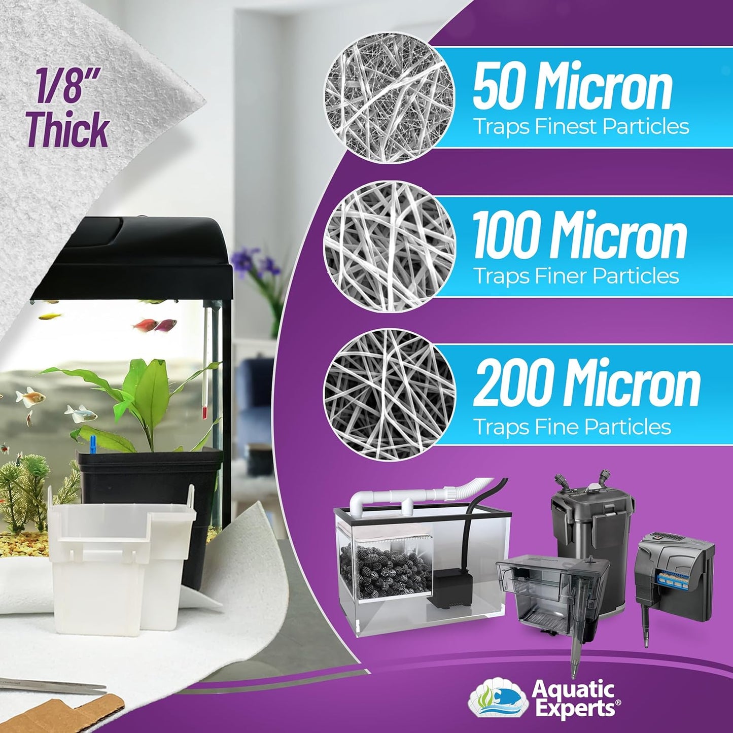 Water Polishing Filter Pad for Aquariums, 50 Micron, 24" x 36" - Single Pack