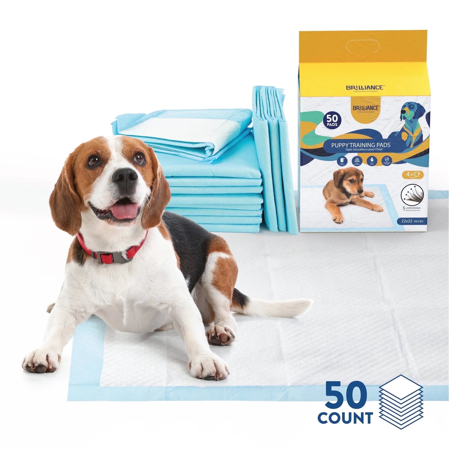 Puppy Training Pads, 50 Count Leak-Proof Disposable, 22" X 22"