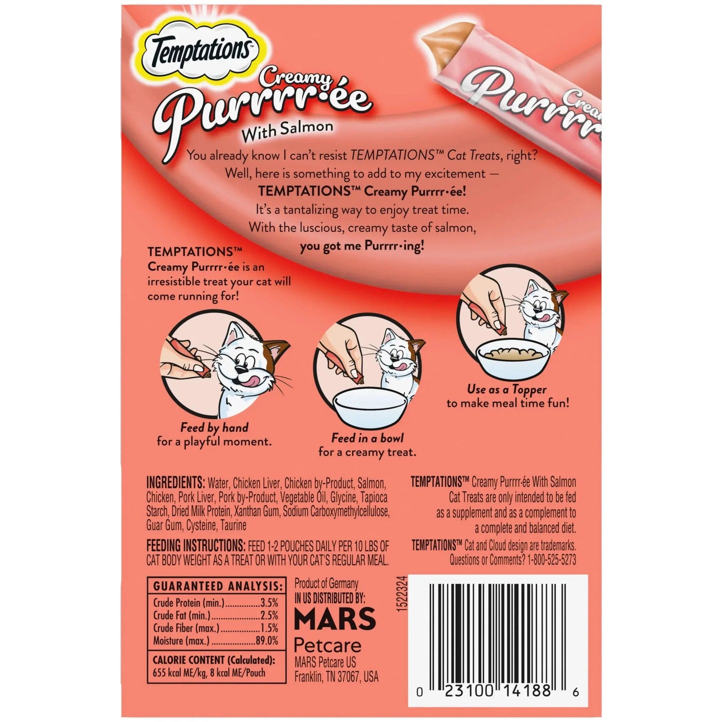 Creamy Puree with Salmon Squeezable Lickable Wet Treats for Cats, 0.42 Oz (16 Pack)