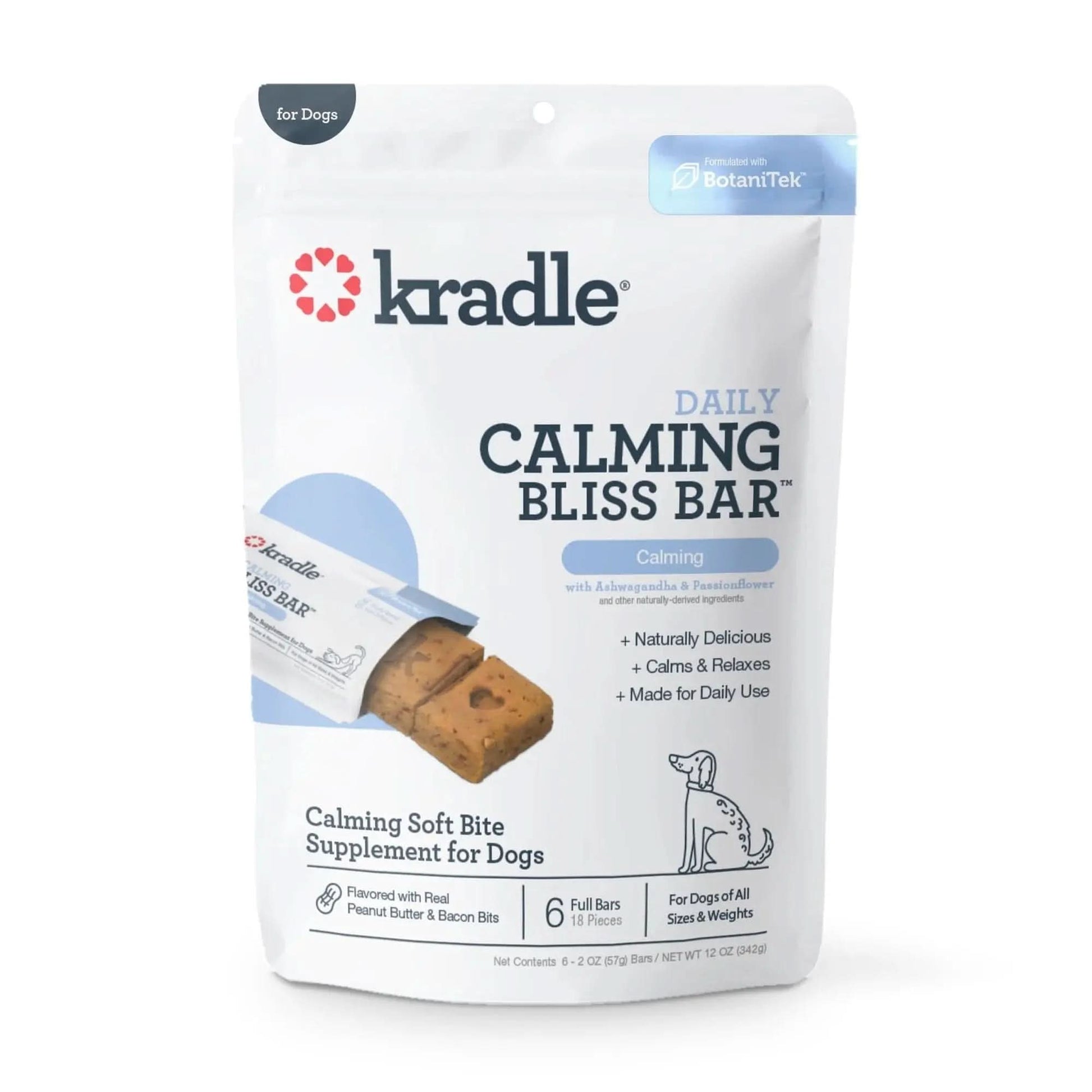 Calming Bliss Soft Bake Dog Bars, Peanut Butter Bacon Flavor, 6 Dry Bar Treats, 12 Ounce Bag