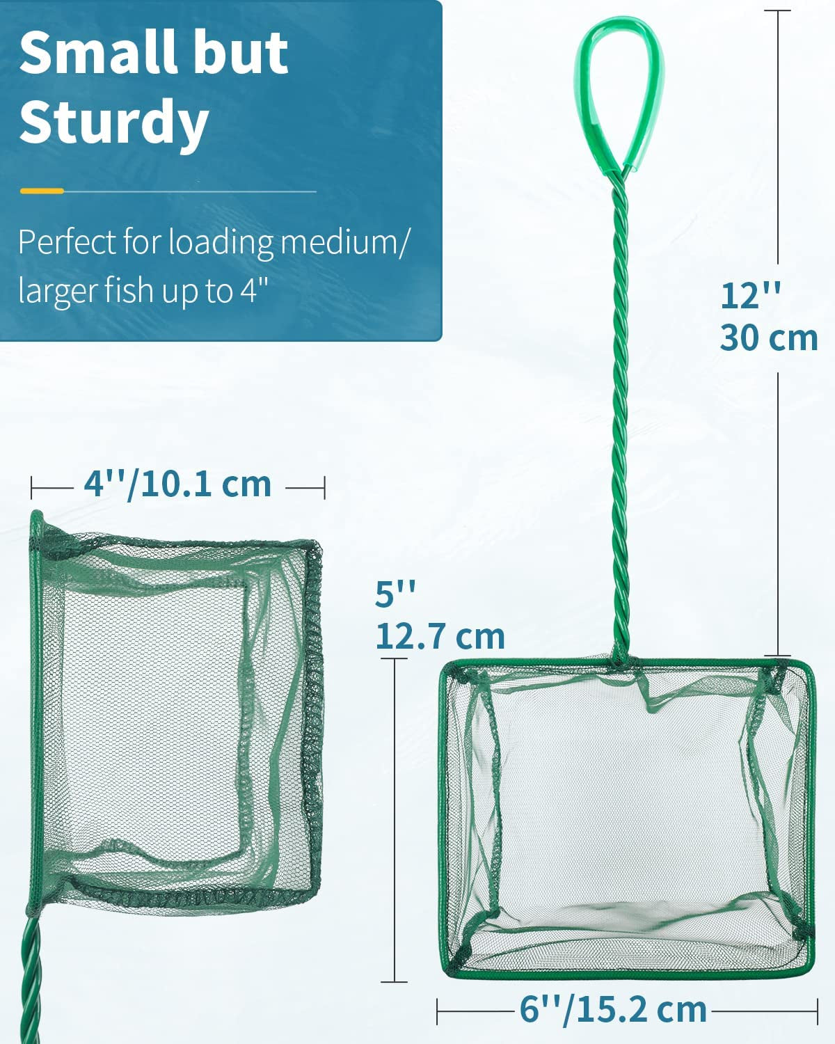 Aquarium Fish Net with Braided Metal Handle - Square Soft Fine Mesh Net for Skimming Sludge, Food Residue, and Waste in Fish Tanks, Small Koi Ponds, and Pools