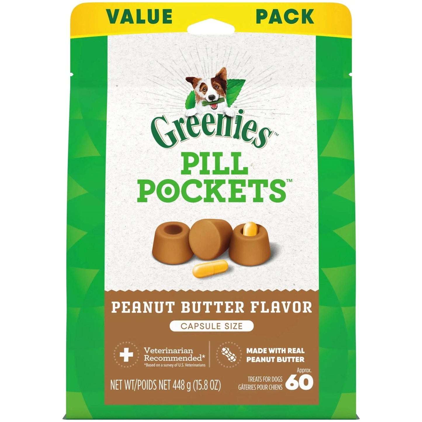 Pill Pockets for Dogs Peanut Butter Large, Capsule Size Soft Dog Treats, 15.8 Oz, (60 Pk)