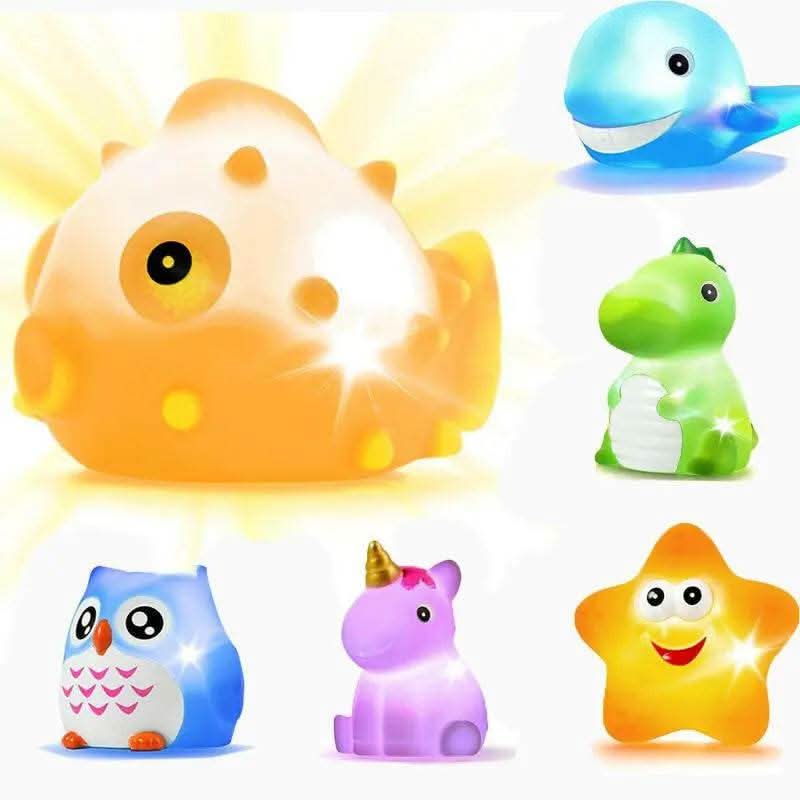 Bath Toys,Luminous Floating Rubber Animal Toy Set, Flashing Color Changing Lights in Water Bath Games Pool Party Water Toys