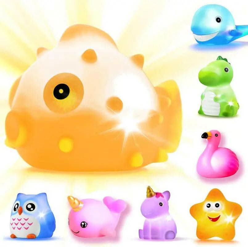 Bath Toys,Luminous Floating Rubber Animal Toy Set, Flashing Color Changing Lights in Water Bath Games Pool Party Water Toys