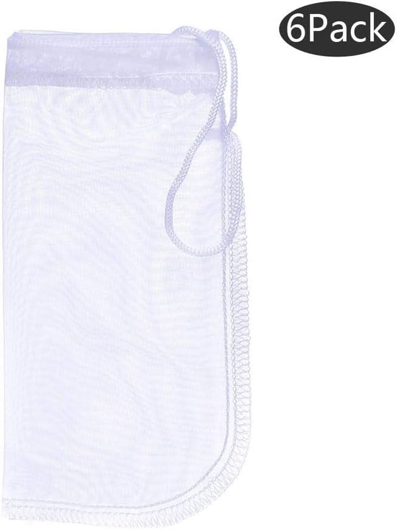 Extra Fine Media Filter Bags for Aquariums, Reusable 180 Micron Drawstring Mesh, Ideal for Very Fine Resins (7.5" x 3.6", Pack of 6)