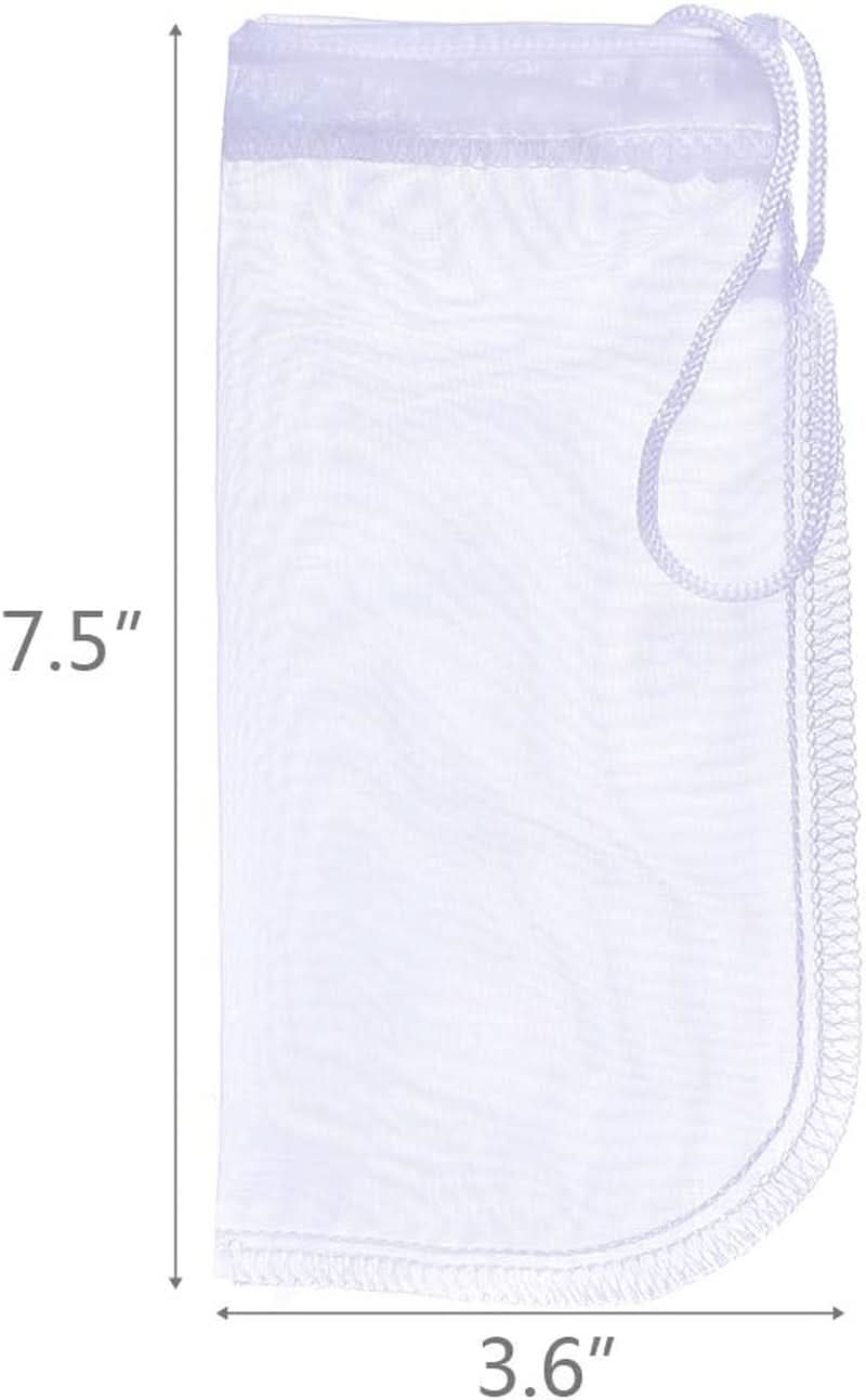 Extra Fine Media Filter Bags for Aquariums, Reusable 180 Micron Drawstring Mesh, Ideal for Very Fine Resins (7.5" x 3.6", Pack of 6)