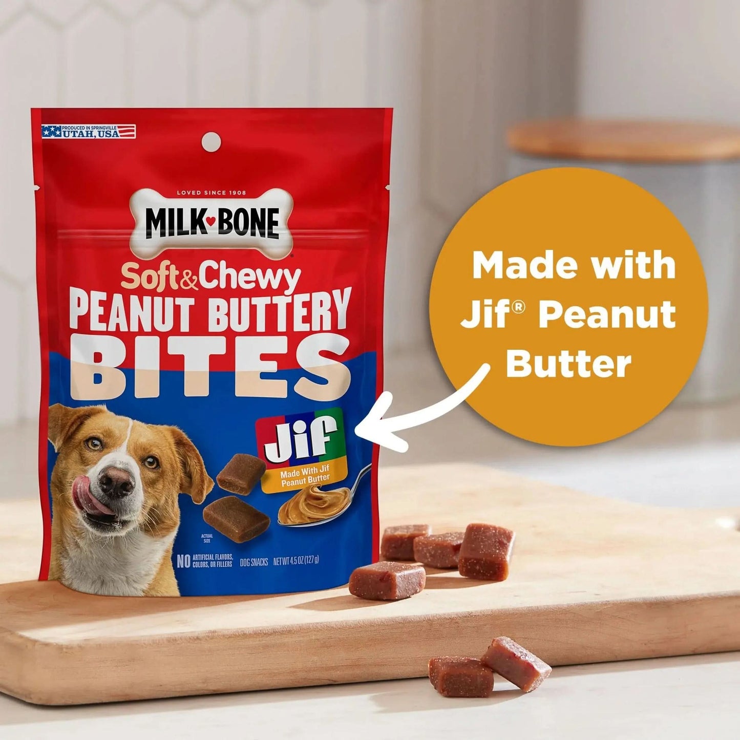 (7 Pack) Milk Bone Peanut Buttery Bites Soft Dog Treats with Jif Peanut Butter, 4.5 Oz Bag