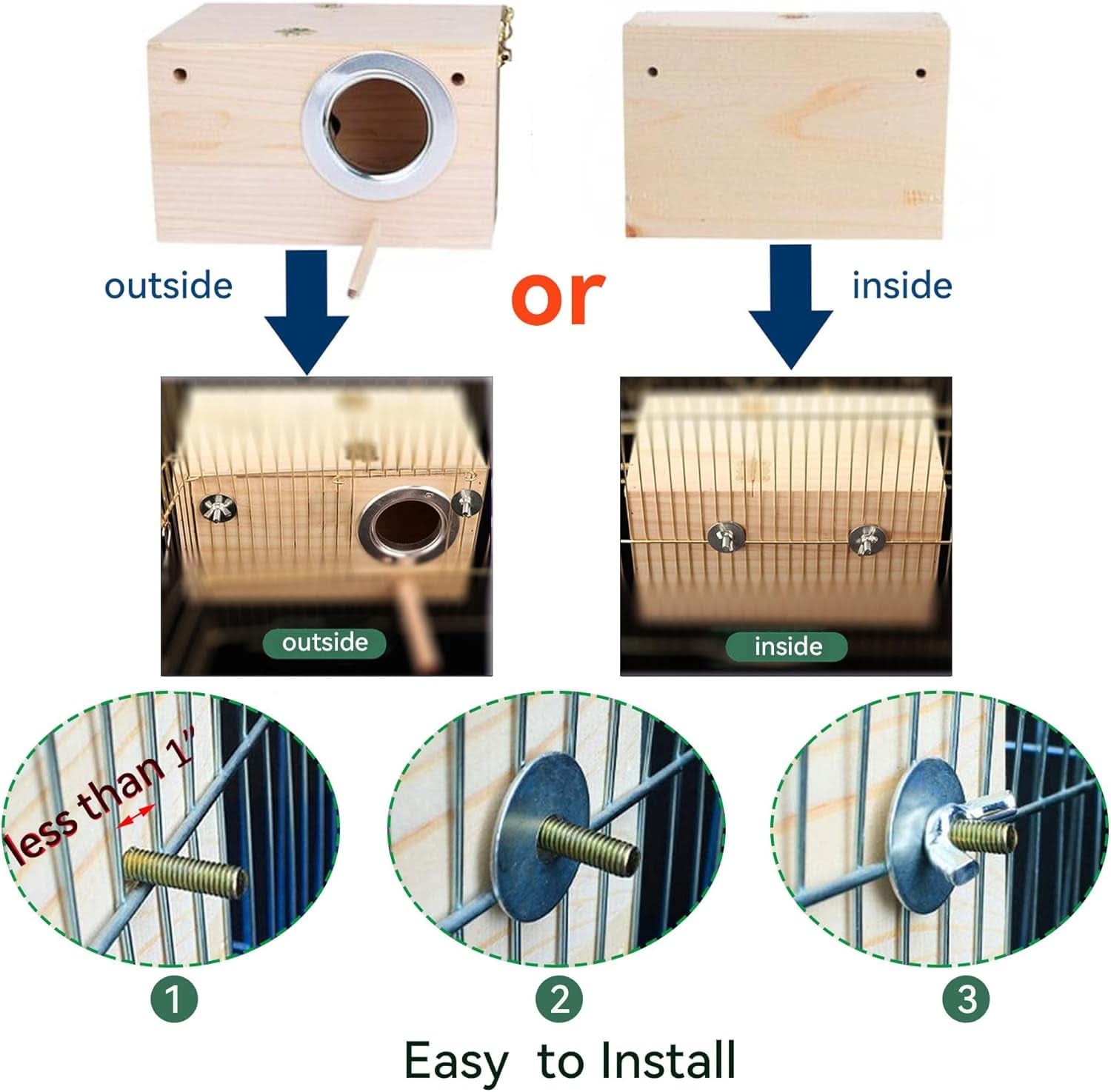 Wooden Bird Nesting Box with Perch for Parakeets, Lovebirds, Parrots, Finches, and Sparrows - Dimensions: 7.8" x 4.7" x 4.7