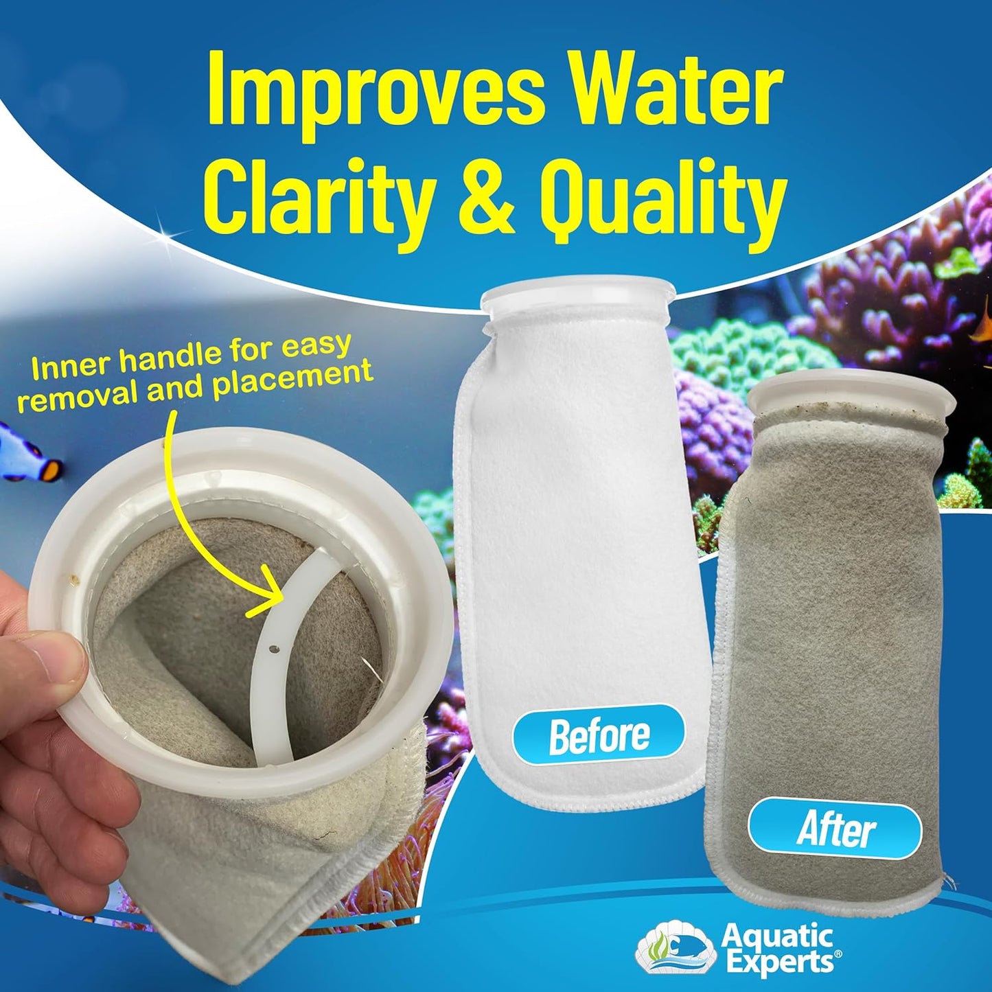7-Inch 200 Micron Filter Socks for Saltwater Aquariums - Sump and Reef Applications (8 Pack, 7" x 12")