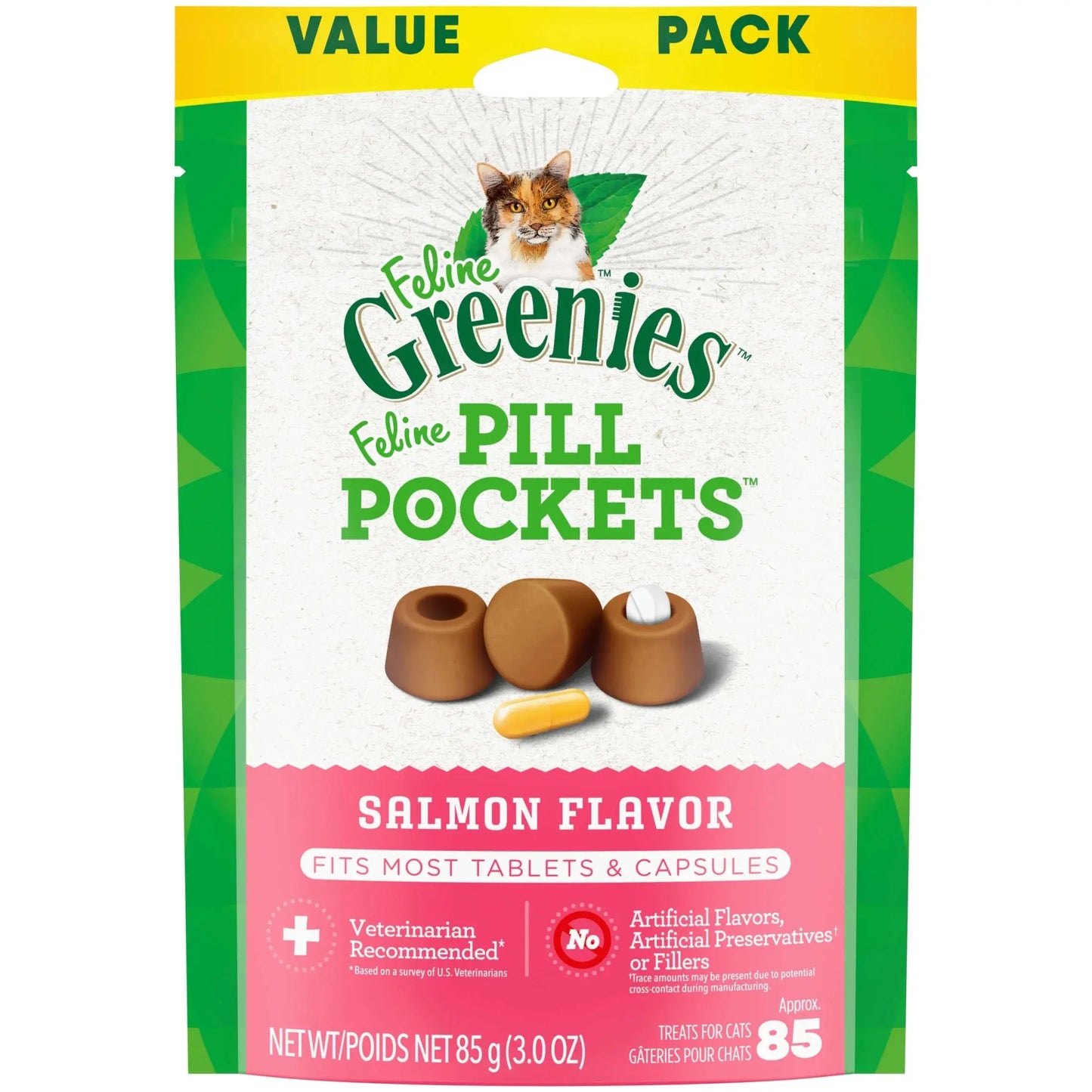 Feline Pill Pockets for Cats Natural Soft Cat Treats, Salmon Flavor, 3 Oz Pack (85 Treats)