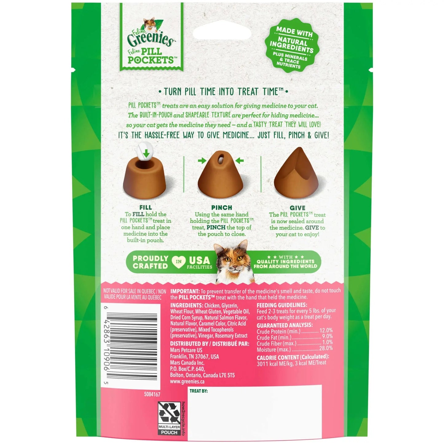 Feline Pill Pockets for Cats Natural Soft Cat Treats, Salmon Flavor, 3 Oz Pack (85 Treats)
