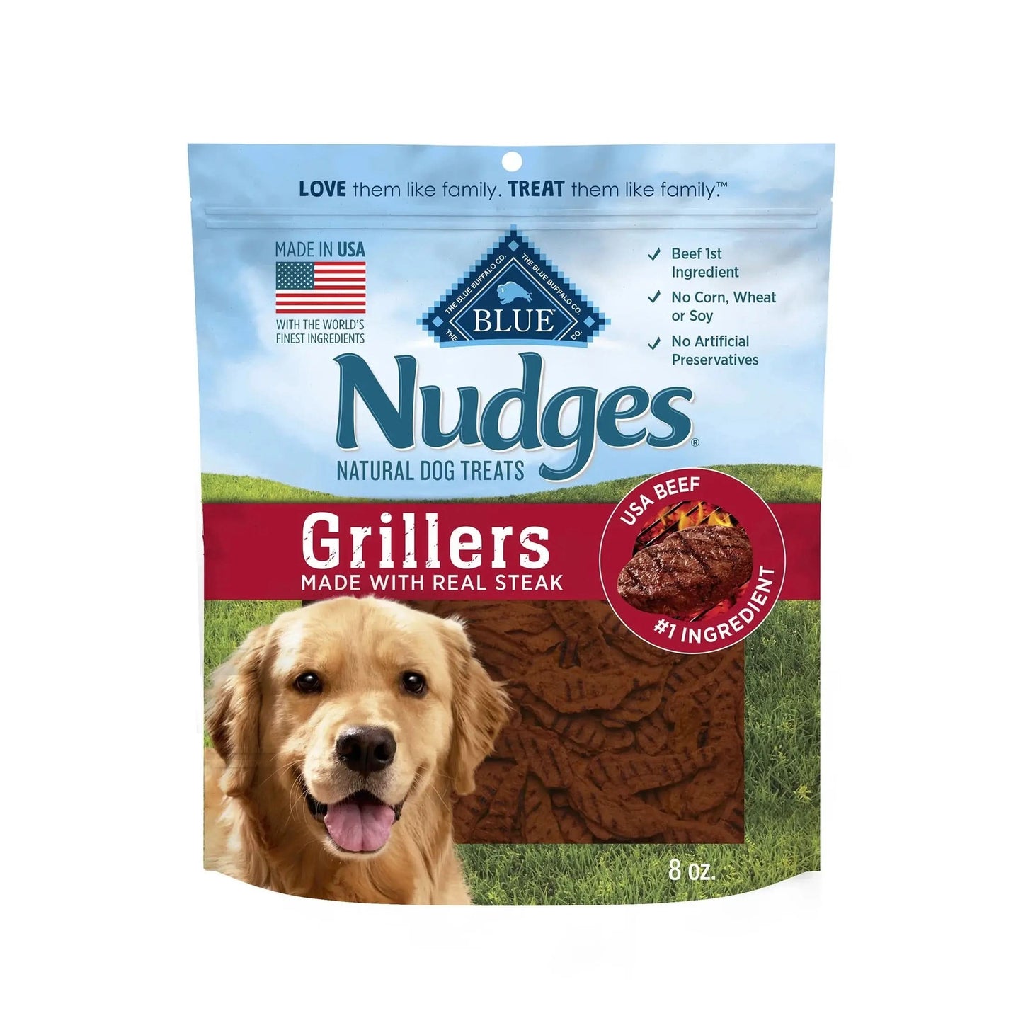 Nudges Grillers Natural Dog Treats, Steak 8-Oz Bag