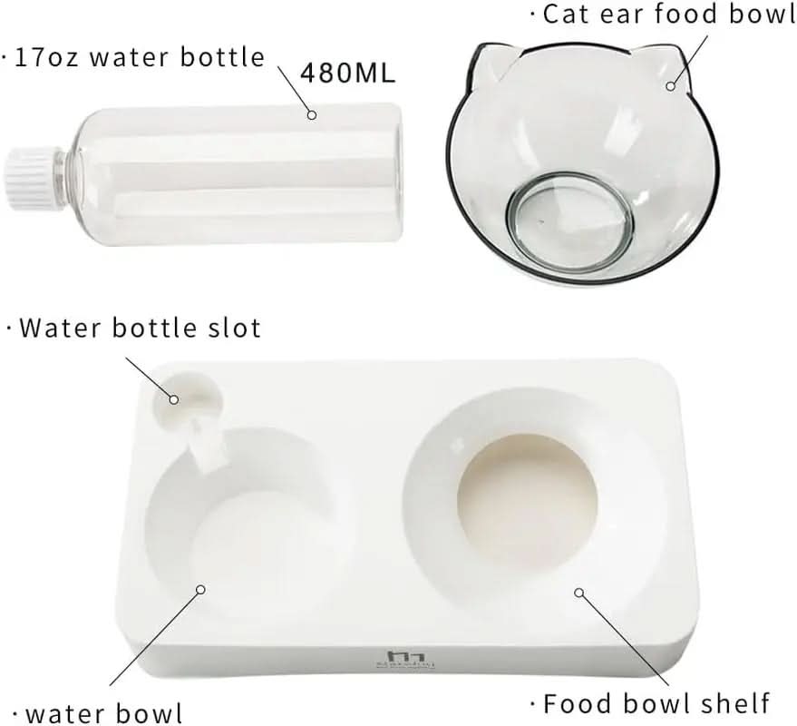 Elevated Double Pet Bowl Set for Dogs and Cats, 15° Tilted Design for Enhanced Comfort, Ideal for Kittens, Puppies, and Small to Medium Breeds