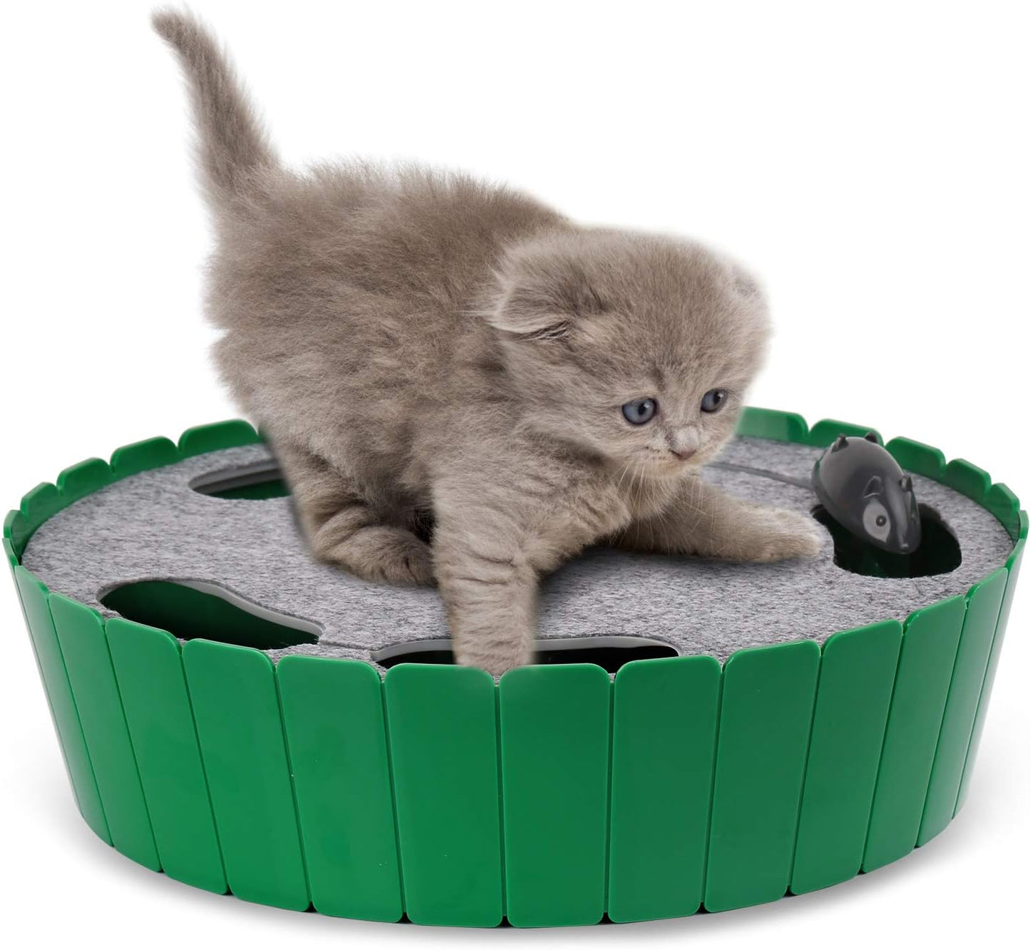 Interactive Cat Toy with Running Mouse - Automatic Electronic Teaser for Indoor Cats, Engaging Hide and Seek Play for Kittens and Adult Cats, Green