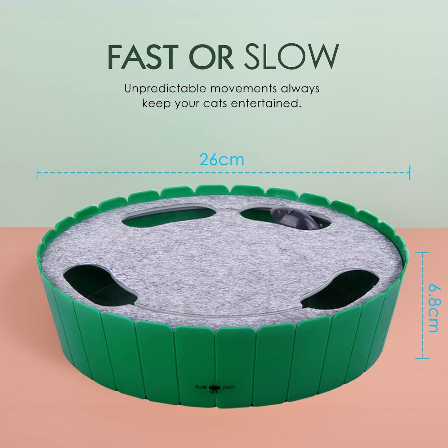 Interactive Cat Toy with Running Mouse - Automatic Electronic Teaser for Indoor Cats, Engaging Hide and Seek Play for Kittens and Adult Cats, Green