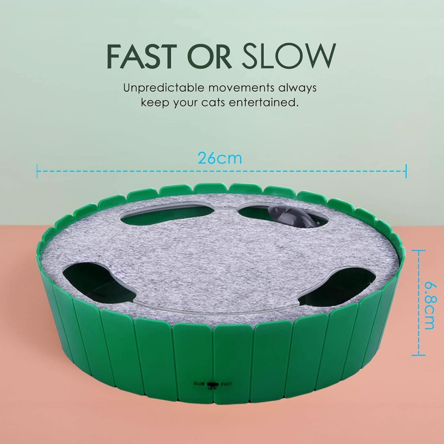 Interactive Cat Toy with Running Mouse - Automatic Electronic Teaser for Indoor Cats, Engaging Hide and Seek Play for Kittens and Adult Cats, Green