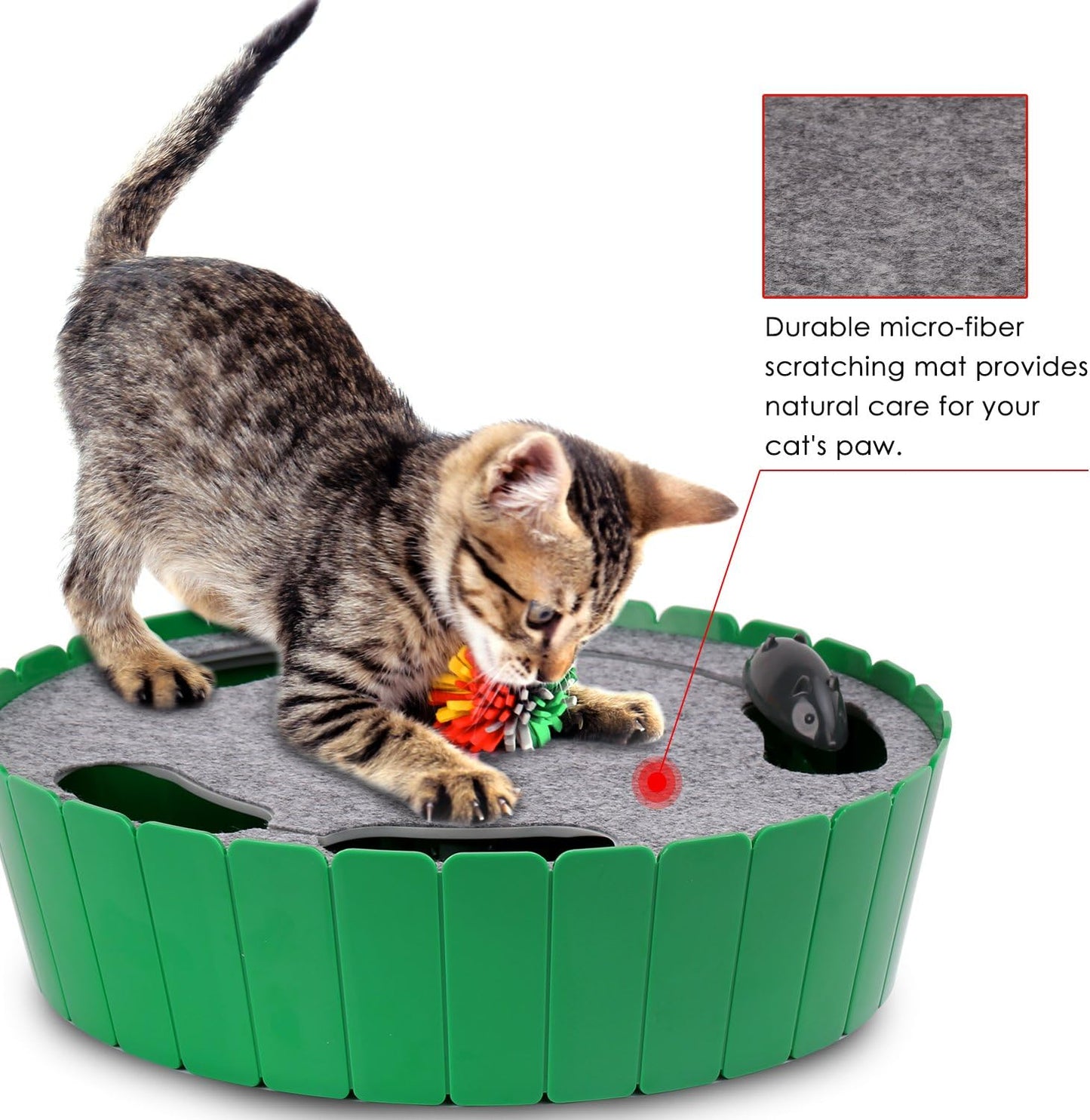 Interactive Cat Toy with Running Mouse - Automatic Electronic Teaser for Indoor Cats, Engaging Hide and Seek Play for Kittens and Adult Cats, Green