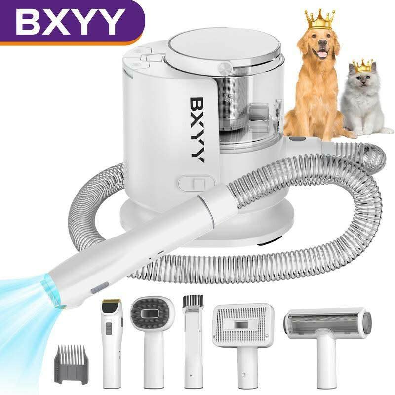 BXYY Professional Dog Grooming Kit and 5-in-1 Pet Vacuum with 99% Suction, 1.5L Dust Cup, Shedding Brush, Electric Clipper, and Hair Remover Roller for Dogs and Cats