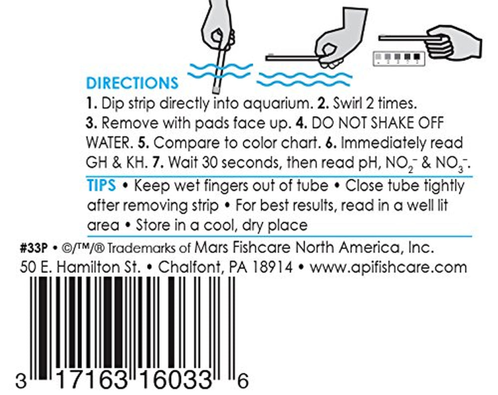 5-in-1 Aquarium Test Strips for Freshwater and Saltwater - 100 Count Box
