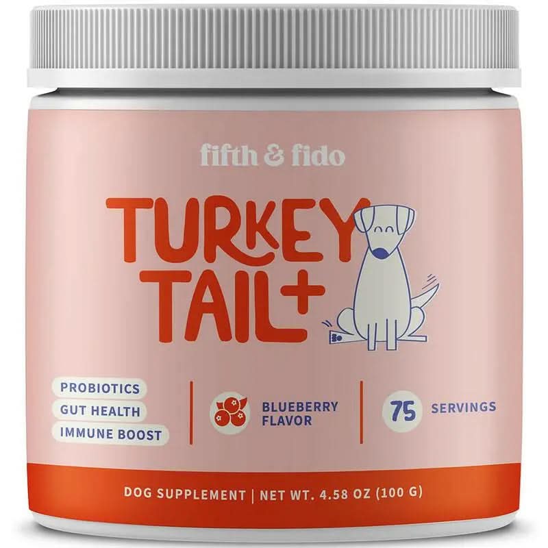 Fifth & Fido Turkey Tail+ - Dog Food Topper with Probiotics for Lipomas, Immune Support & Gut Health - 100 Servings - Bacon Flavor - Natural Allergy Relief - Supplements