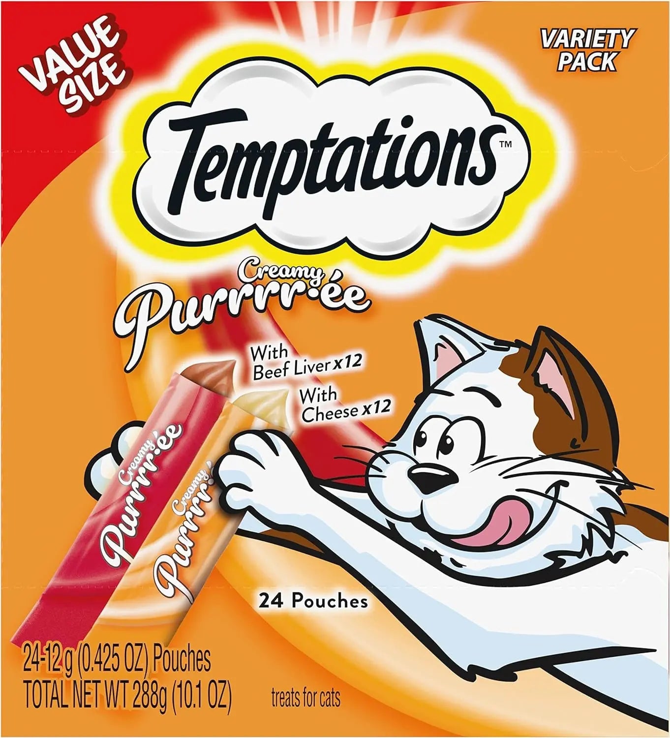 Creamy Puree Squeezable Lickable Wet Cat Treat Variety Pack, 24 Count, 0.42 Oz Tubes