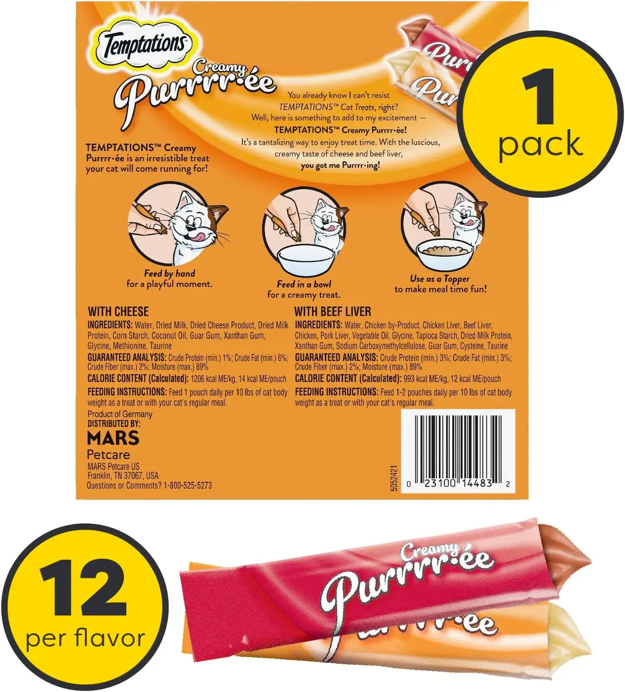 Creamy Puree Squeezable Lickable Wet Cat Treat Variety Pack, 24 Count, 0.42 Oz Tubes