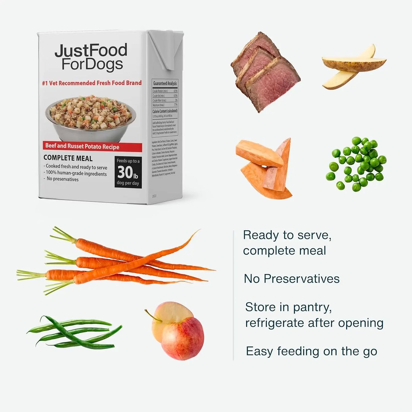 Pantry Fresh Wet Dog Food - Complete Meal or Topper, Beef & Russet Potato, Human-Grade Recipe, 12.5 Oz (Pack of 6)