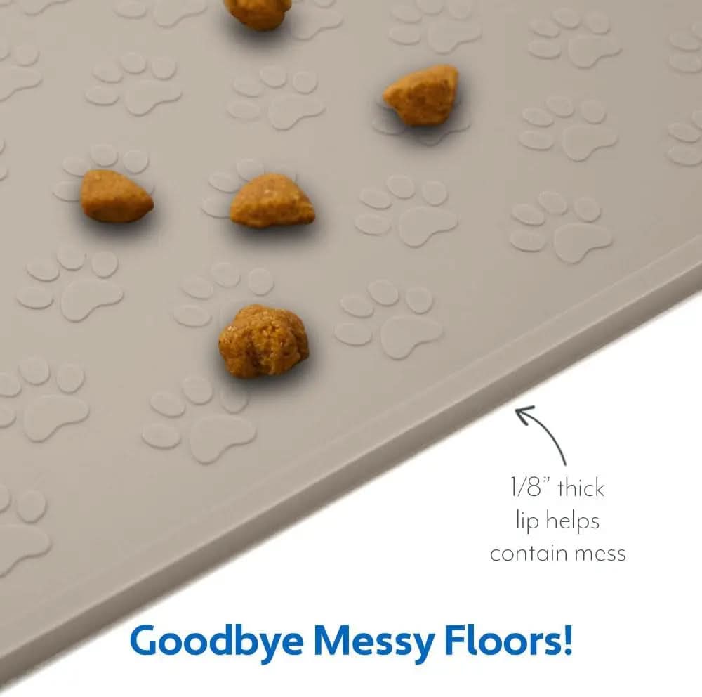 100% Waterproof Silicone Pet Feeding Mat with Raised Edges, Ideal for Dogs and Cats, High-Lipped Design Prevents Spills, Dishwasher Safe, 24x16 inches, Beige