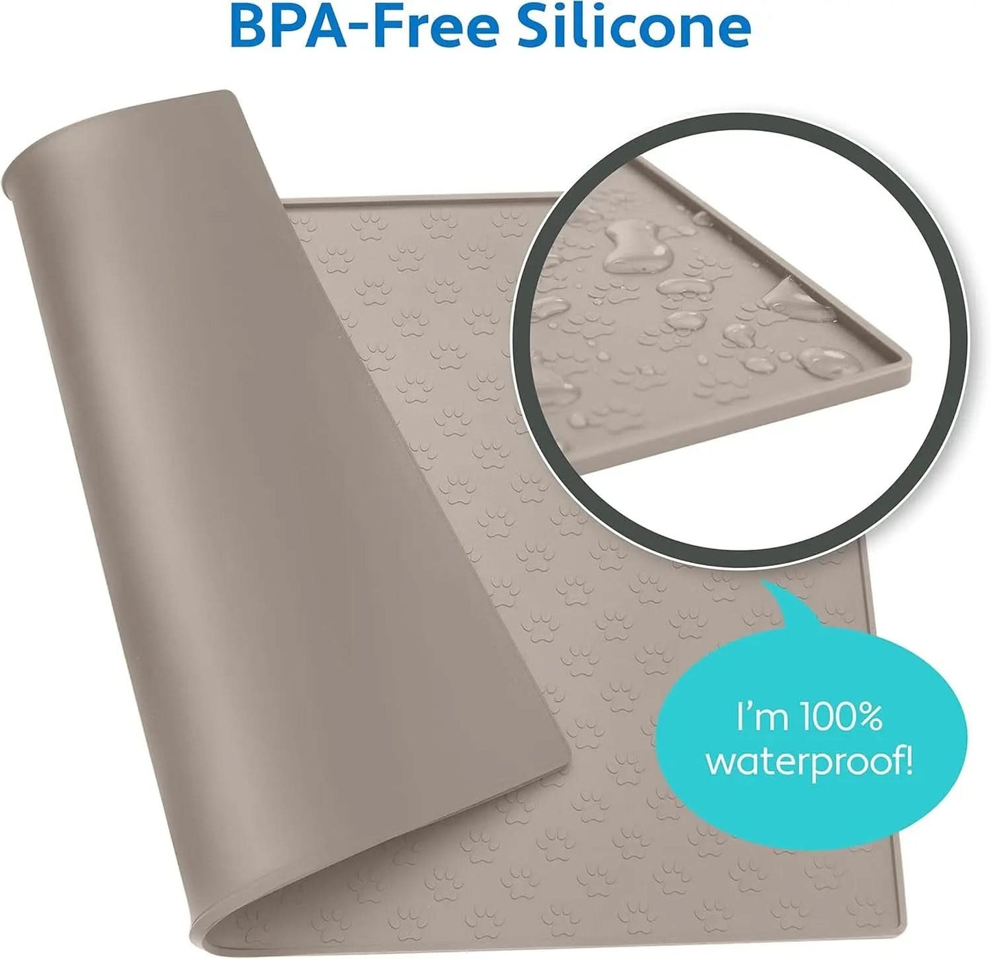 100% Waterproof Silicone Pet Feeding Mat with Raised Edges, Ideal for Dogs and Cats, High-Lipped Design Prevents Spills, Dishwasher Safe, 24x16 inches, Beige