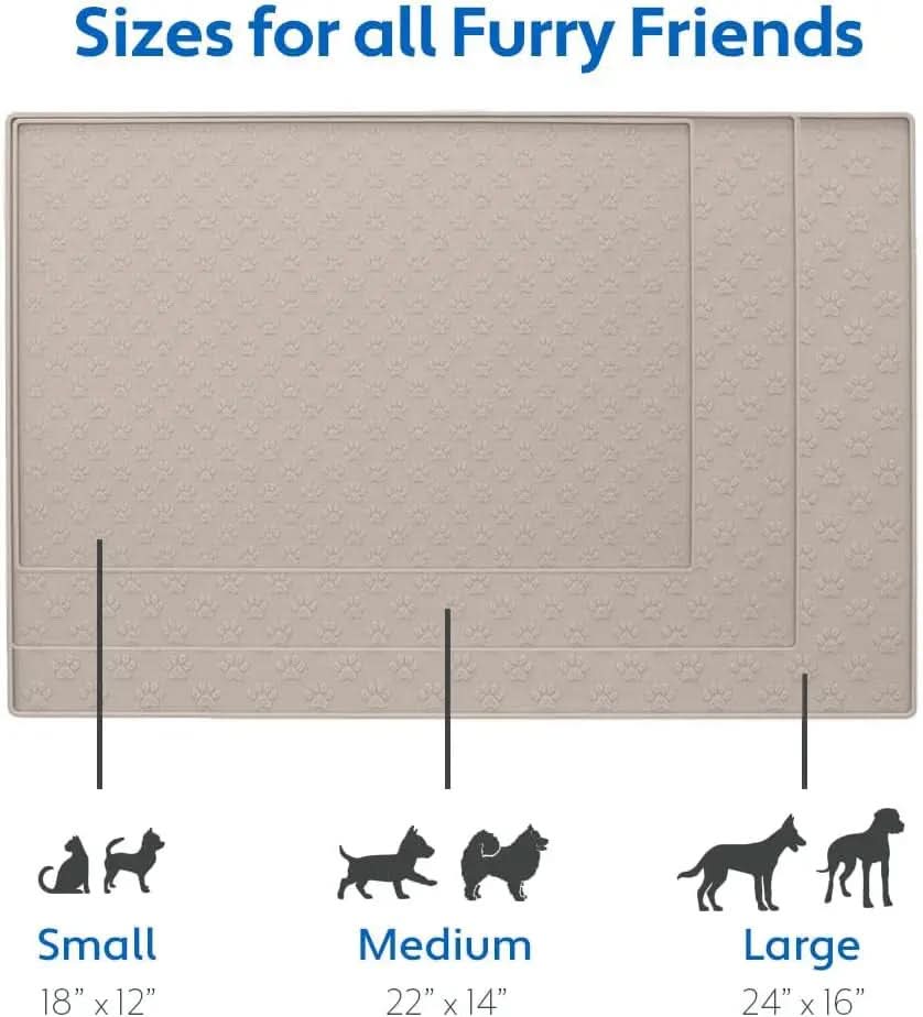 100% Waterproof Silicone Pet Feeding Mat with Raised Edges, Ideal for Dogs and Cats, High-Lipped Design Prevents Spills, Dishwasher Safe, 24x16 inches, Beige
