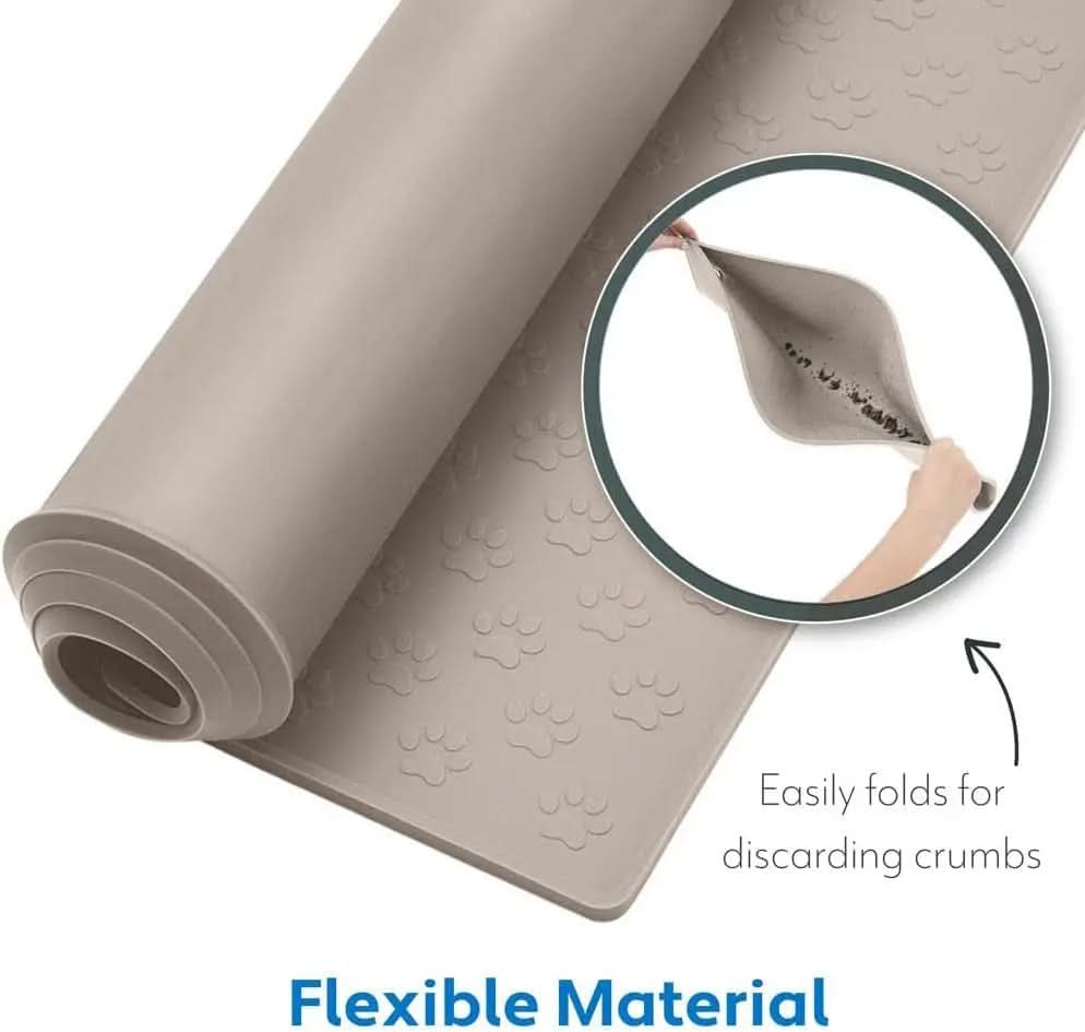 100% Waterproof Silicone Pet Feeding Mat with Raised Edges, Ideal for Dogs and Cats, High-Lipped Design Prevents Spills, Dishwasher Safe, 24x16 inches, Beige