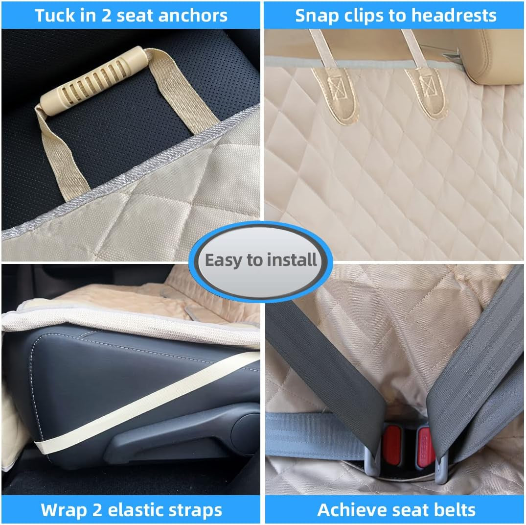 Dog Car Seat Cover - Waterproof Backseat Protector for Kids, Nonslip Design, Universal Fit for Cars, Trucks, and SUVs (Beige)