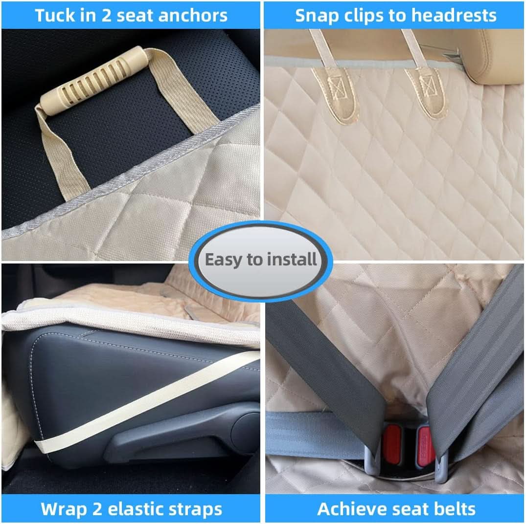 Dog Car Seat Cover - Waterproof Backseat Protector for Kids, Nonslip Design, Universal Fit for Cars, Trucks, and SUVs (Beige)