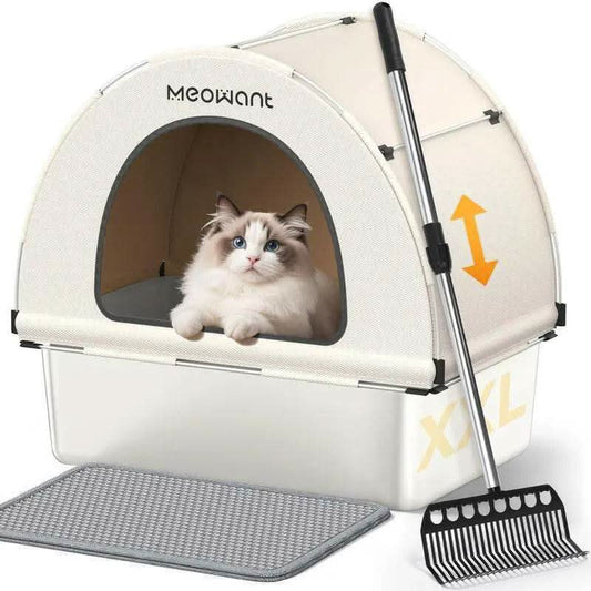 Meowant LB03 3-In-1 Stainless Steel Cat Litter Box 85L Large, Splash-Proof, Odor-Resistant, Detachable Cover, Half-Moon Tent Multi-Functional