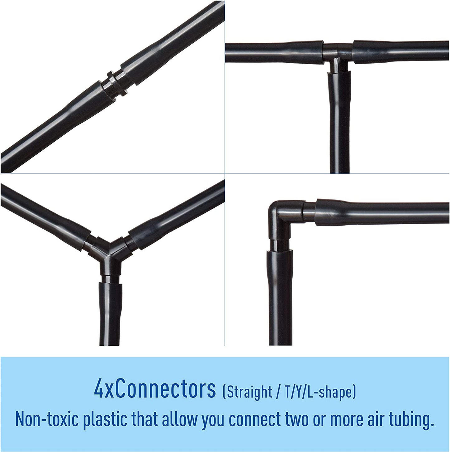 3/16" Professional Flexible Airline Tubing for Aquarium Air Pumps, 20 Feet (Clear-Black)