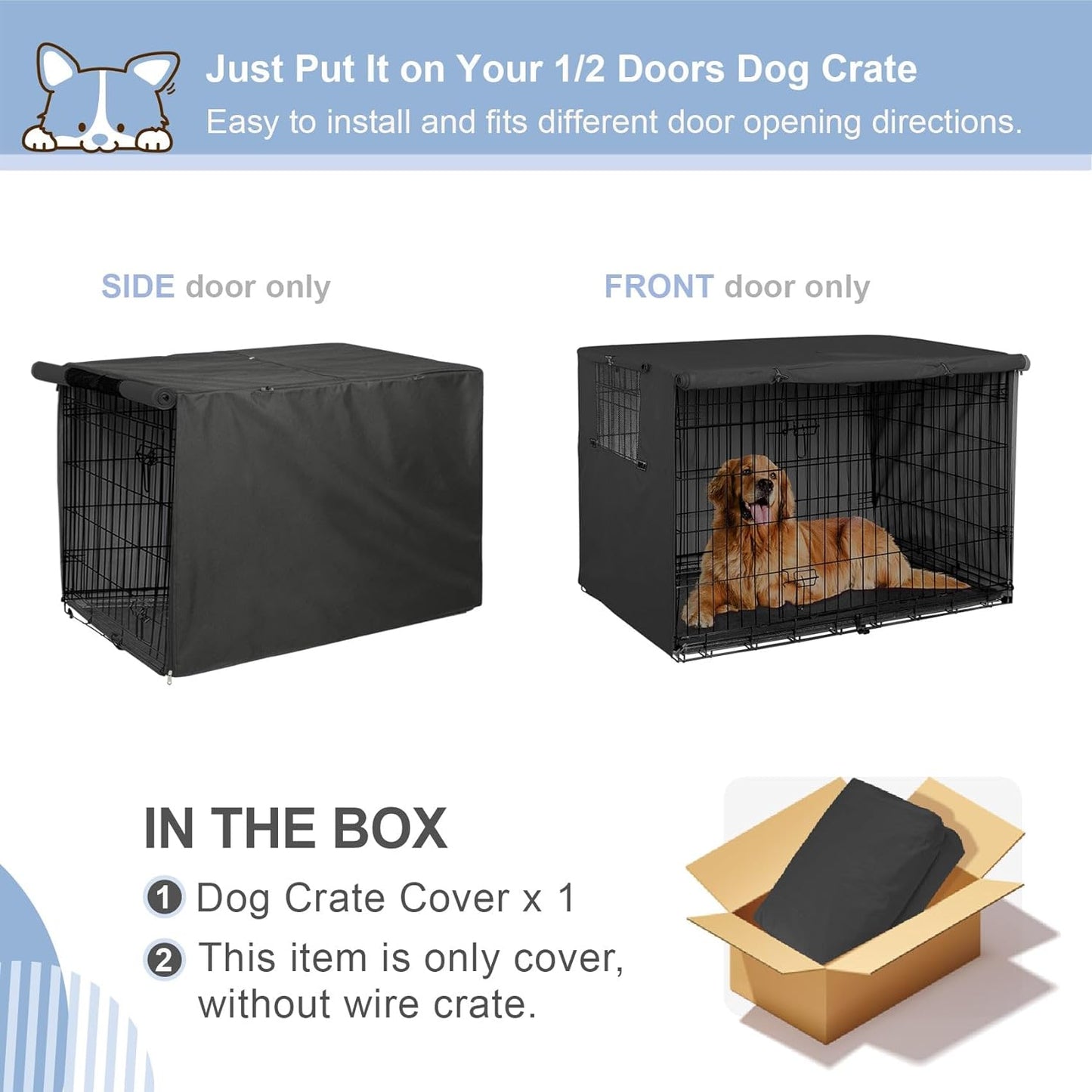 Heavy-Duty Polyester Dog Crate Cover - Universal Fit for 24-Inch Wire Kennels (Black)