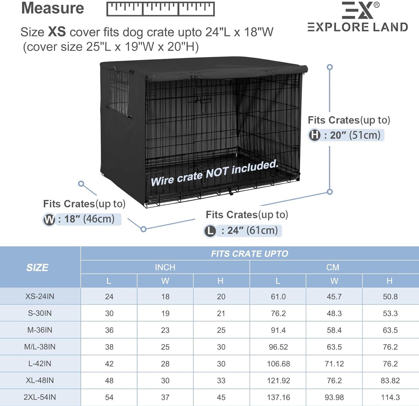Heavy-Duty Polyester Dog Crate Cover - Universal Fit for 24-Inch Wire Kennels (Black)