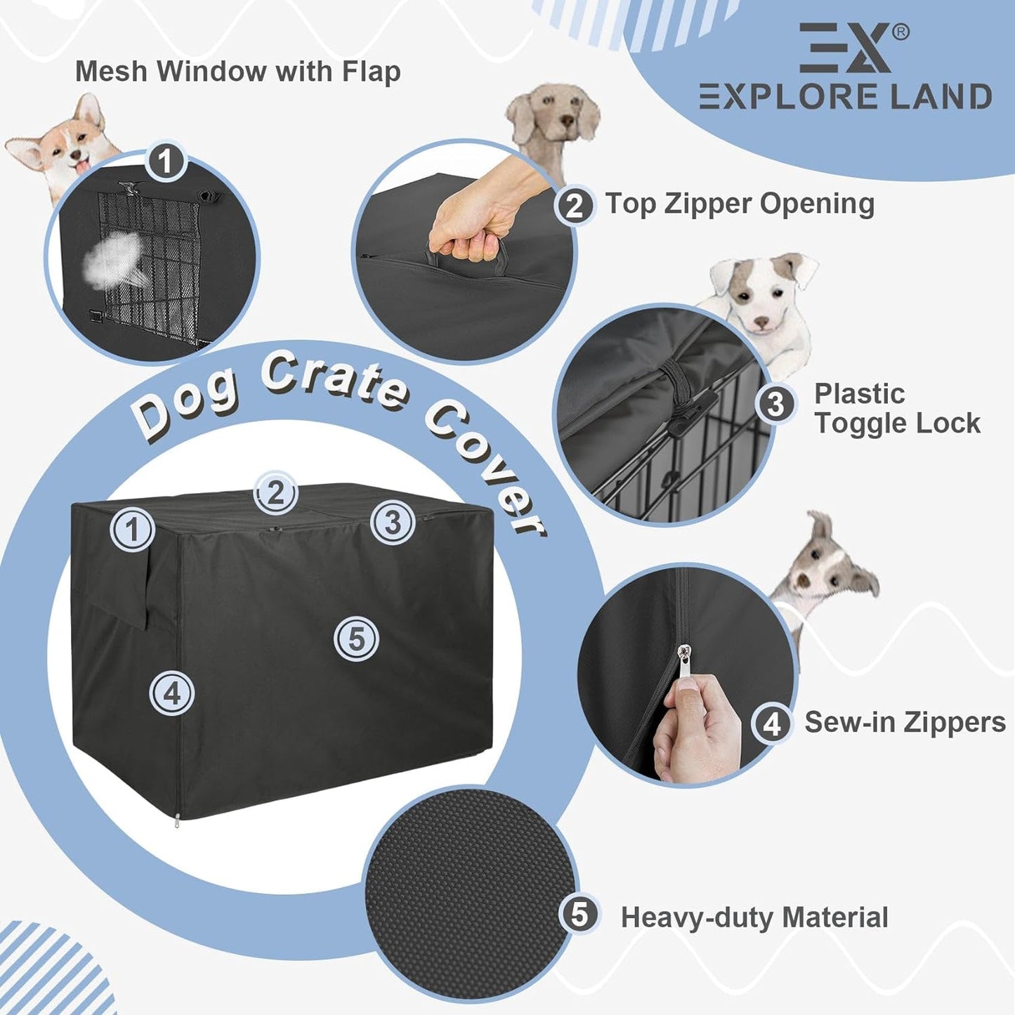 Heavy-Duty Polyester Dog Crate Cover - Universal Fit for 24-Inch Wire Kennels (Black)