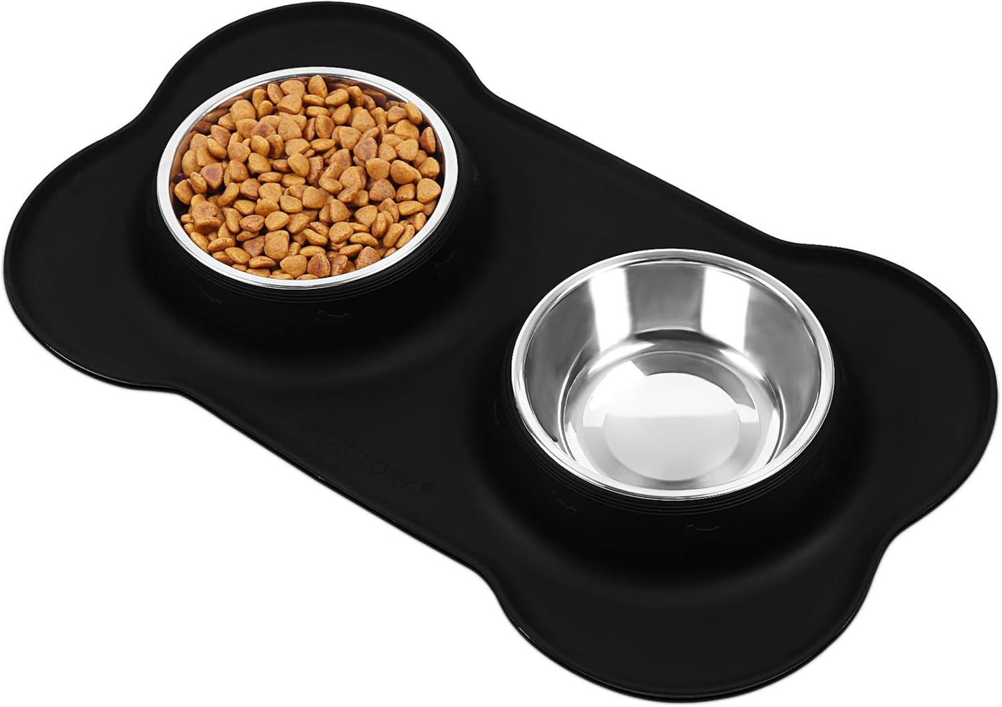 Stainless Steel Dog and Cat Bowls with Non-Spill Skid-Resistant Silicone Mat, Large, Black